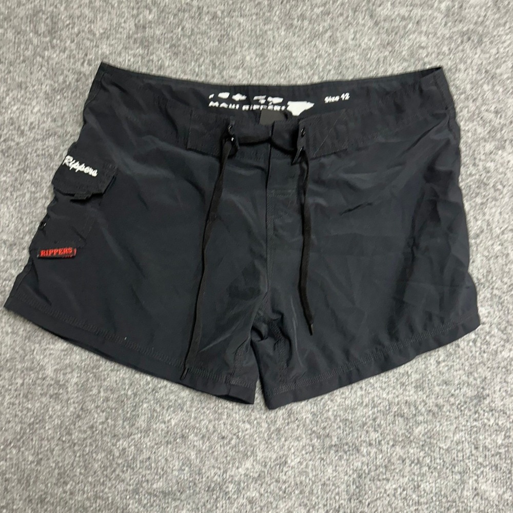 Maui Rippers Board Shorts Womens Size 12 Black Stretch Side Pocket Surf Swim